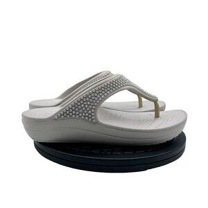 Crocs Womens Sloane Diamante Sandal Size 8 Gray Beads Thong Wedge Platform Shoe
